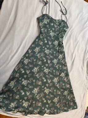 Green Floral Maxi Slip Dress with Adjustable Straps